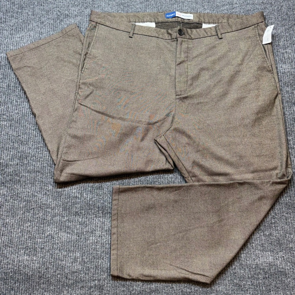 Brown Herringbone Trouser Pants 46x30 Built In Flex Old Navy NWT Straight